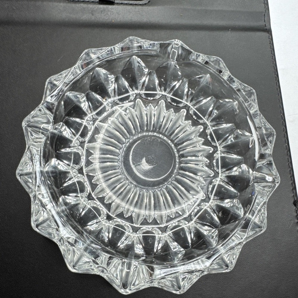 VTG MCM Italian Pressed Glass Ashtray Sunburst‎ base scalloped rim stamped Italy
